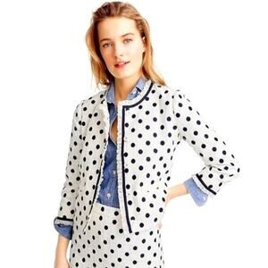 J. CREW Jacket in Polka Dot Textured Tweed Blazer Size 0 White Navy